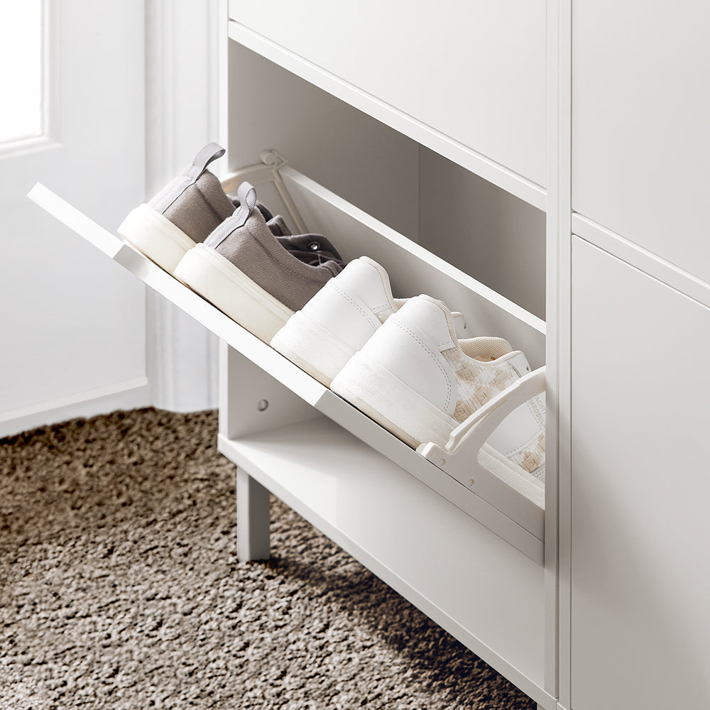 SoBuy FSR151-H-W Armoire à chaussures avec 3 volets, buffet à chaussures, étagère à chaussures, boîte à chaussures, armoire de couloir, armoire de rangement pour chaussures