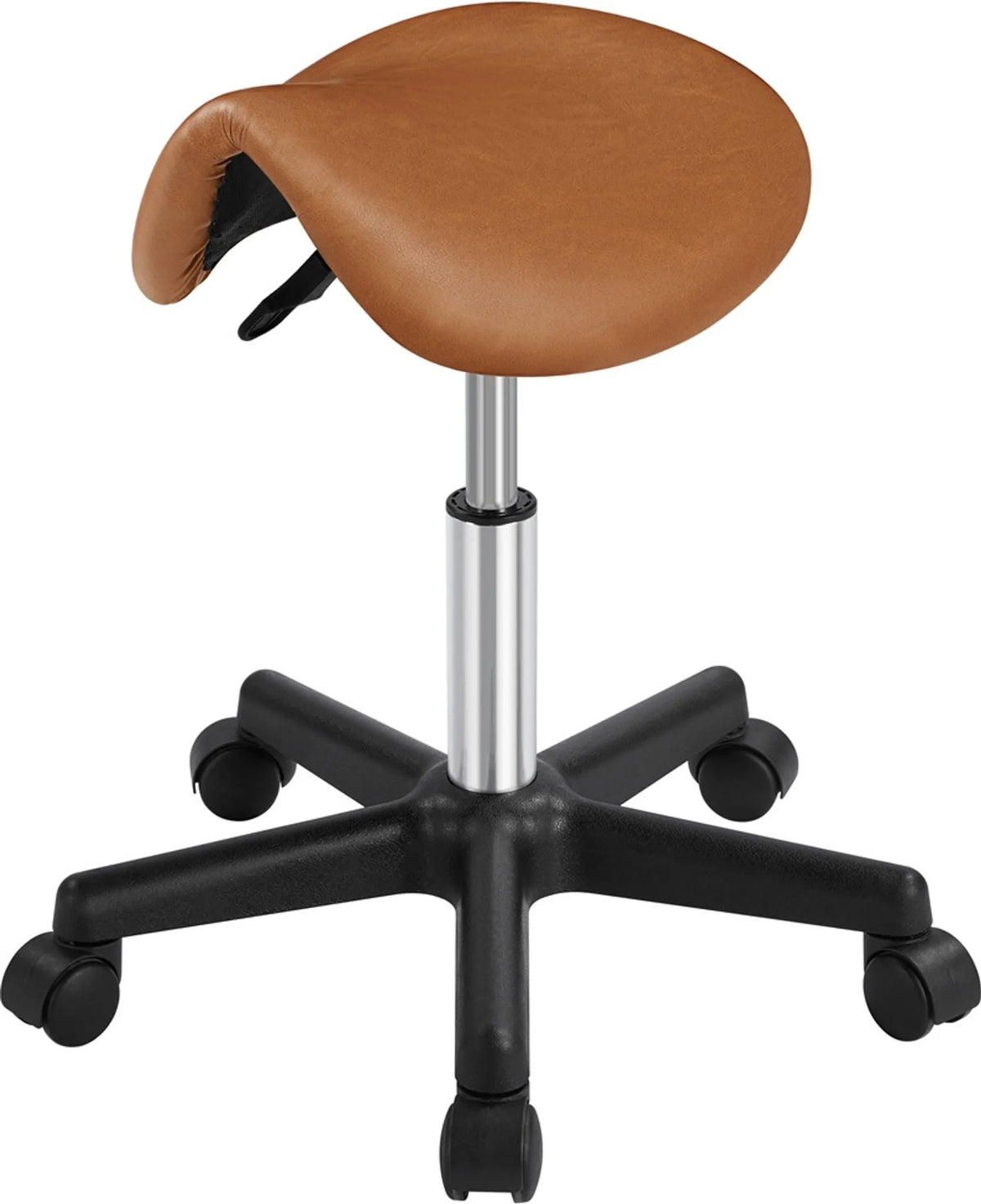 Yaheetech Tabouret de selle ergonomique - équipé d'un élévateur à gaz SGS réglable en hauteur et de roues en nylon pivotantes à 360° et d'une base chromée - pour salon de coiffure et cabinet - cuir synthétique PU marron rétro et métal - 50 x 50 x 45,5-60