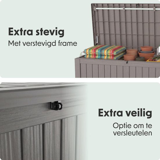 LifeGoods Boîte de rangement - 570L - Boîte à coussins - Imperméable - Boîte à coussins de jardin - Inox - Boîte de jardin - 137.5x66.5x72.8 cm - Gris
