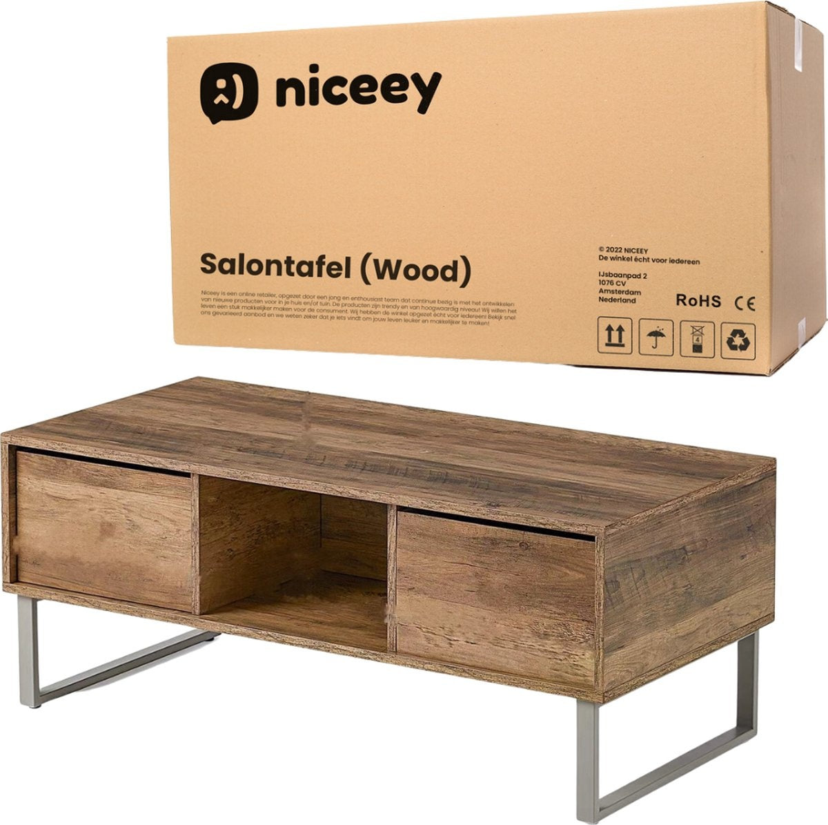 Niceey Table basse avec tiroir - Table basse - Table d'appoint - Rangement - 104 x 49,5 x 39,5 cm - Bois