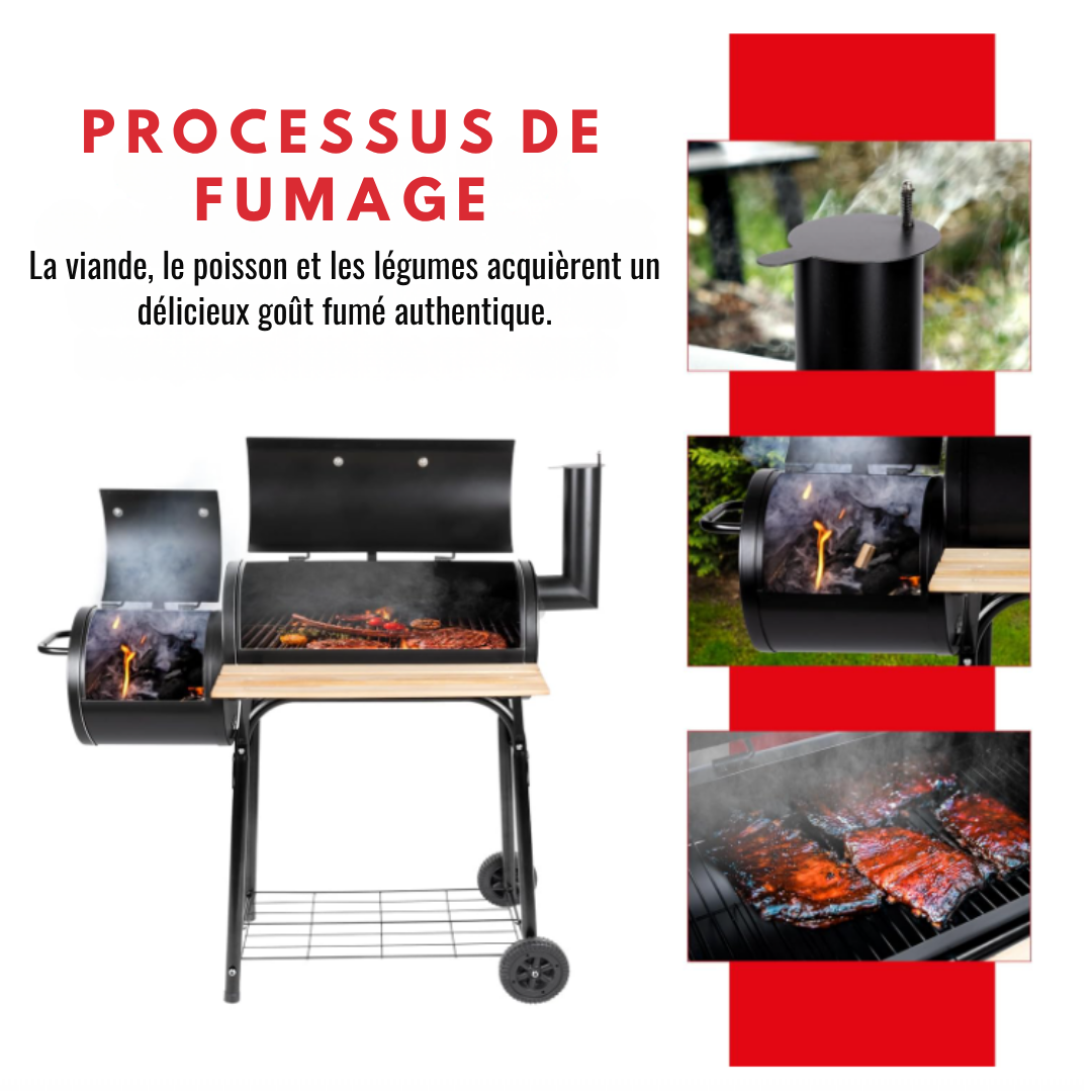 Barbecue au charbon - BBQ Collection – 2 en 1 - Cuisine extérieure - Grill et Barbecue Fumoir - 104 x 58 x 114 cm - Noir