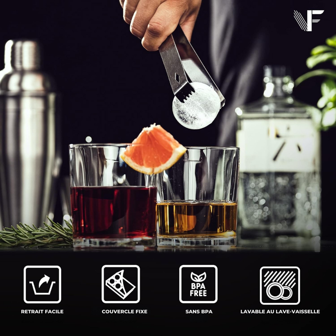 Moule à glaçons Neighbour's Friend - 6 glaçons ronds XL - Lavable au lave vaisselle - ø 4,5 cm - Noir