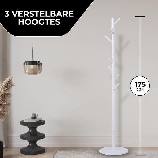 Bayt Porte-manteau - Porte-manteau sur pied - Porte-manteau bois - Porte-manteau sur pied - Porte-manteau - 8 crochets - 175 cm - Blanc