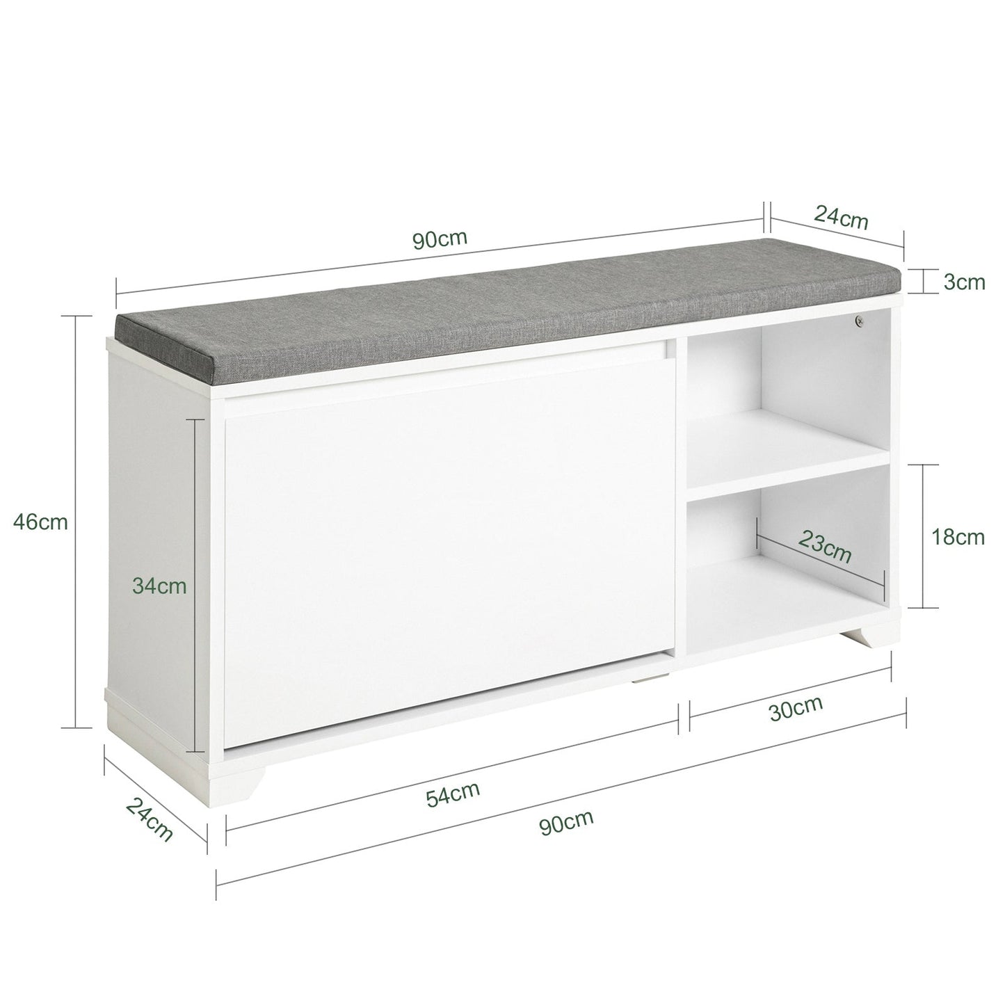 SoBuy FSR119-W Meuble à chaussures avec siège - 90 x 24 x 46 cm - Blanc/gris