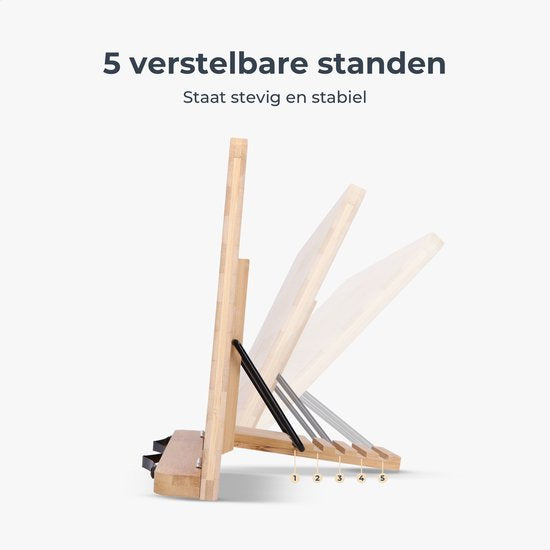 Castagnola Support de livres ajustable - Support de livres avec 5 supports - Support de livres en bambou - Support de tablettes - Livres de cuisine et de lecture