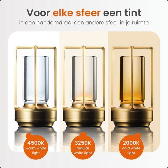 Goliving Lampe de table Rechargeable - Lanterne - Sans fil et dimmable - Lampe tactile moderne - Lampe de nuit pour chambre à coucher - 17.5 cm - Or