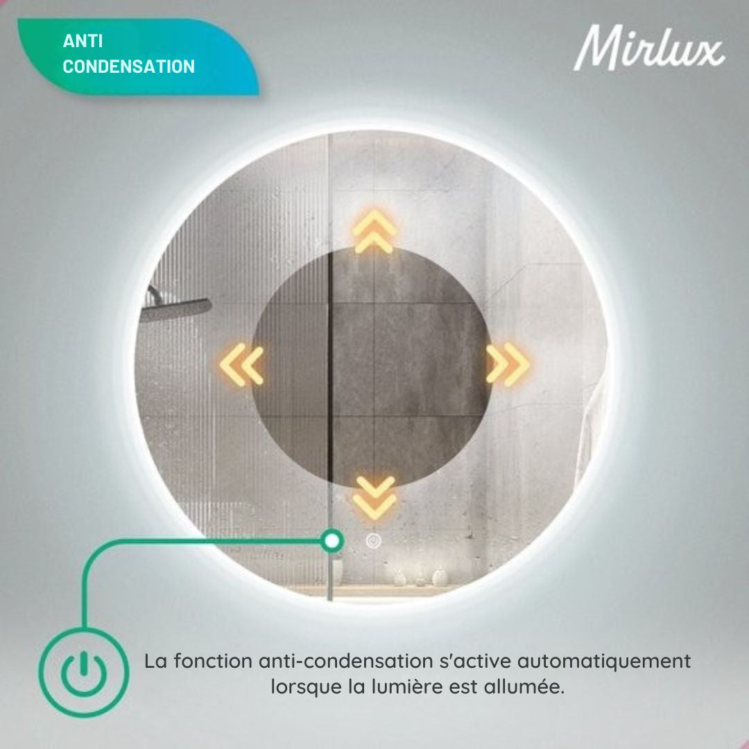 Miroir de salle de bain - Mirlux - avec éclairage LED et chauffage - rond - anti-condensation - 80CM