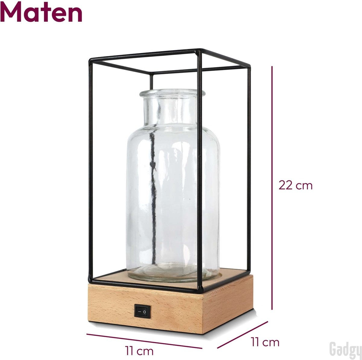 Gadgy Vase avec éclairage LED - Vase lampe - Vase en verre avec lampe - Cadeau de fête des mères - Hydroponique - Fonctionne avec des piles - Lampe de table - Ø11cm