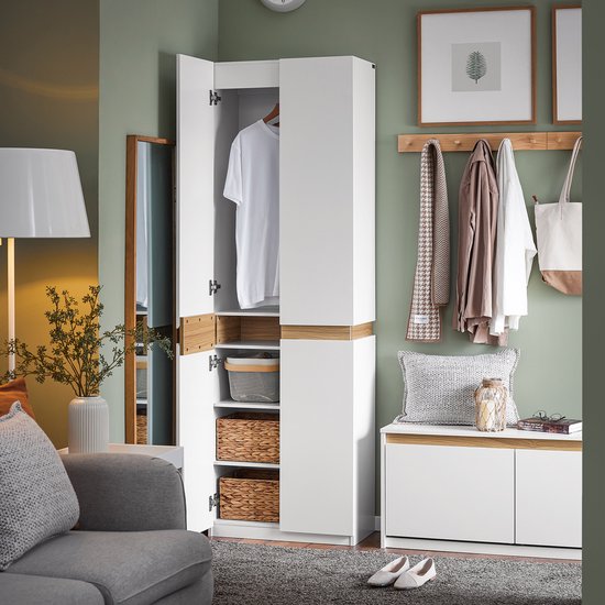 SoBuy KSB01-W Armoire, pour adultes, chambre à coucher, armoire, pour chambre à coucher, salon, couloir, 1 armoire, 2 portes, 5 compartiments