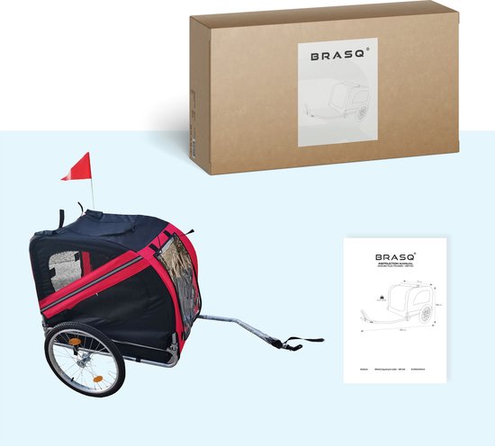 BRASQ Remorque vélo pour chien - Rouge/Noir - Jusqu'à 40kg - Pliable avec réflecteurs