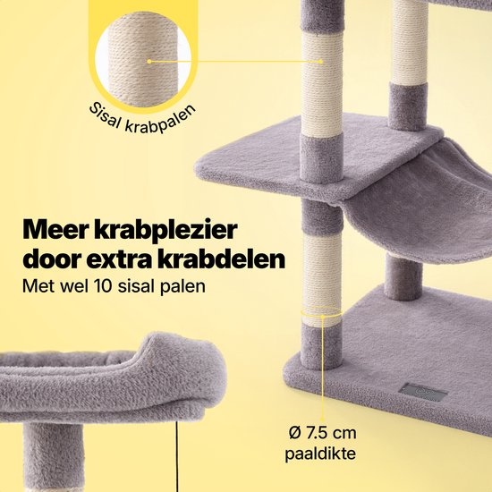 Jake et Jacky : Arbre à chat - Arbre à chat - Meuble à griffer - Arbre à chat - Arbres à chat - Maison pour chat - Gris clair - 147 cm de haut