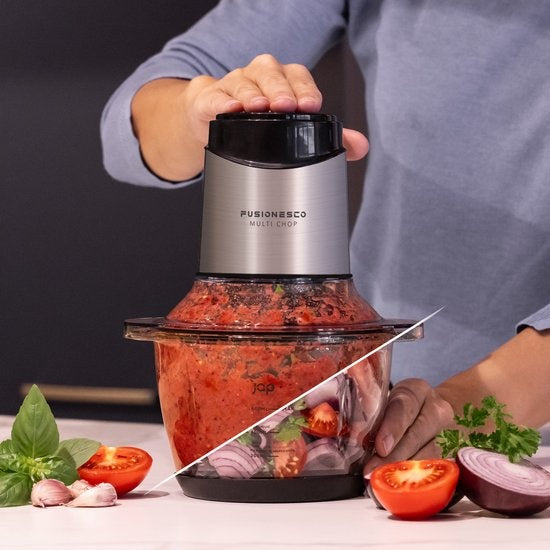 JAP Appliances Multi Chop - Hachoir avec bol en verre (1.2 litres) - Broyeur à glace - Lavable au lave-vaisselle - Hachoir à aliments - 6 lames - 400W