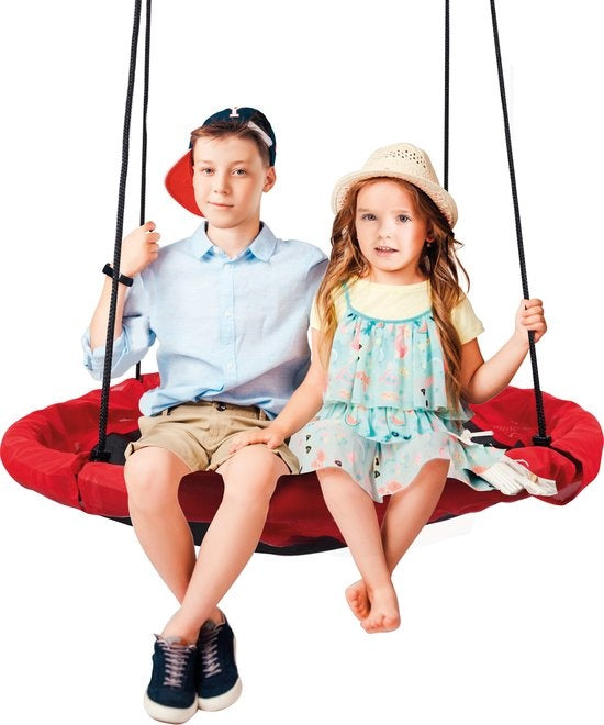 Balançoire à litière - Balançoire à vaisselle extérieure - Ø110cm - Capacité de charge de 150 KG - Balançoire ronde - Noir/Rouge