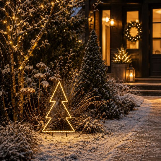Luca Lighting Garden d'Light - Tige décorative pour sapin de Noël d'extérieur - Décoration de Noël d'extérieur avec lumières LED blanc chaud - Décoration de Noël avec minuterie et 8 modes d'éclairage - Guirlande lumineuse - L 72 x H 100 cm - Noir