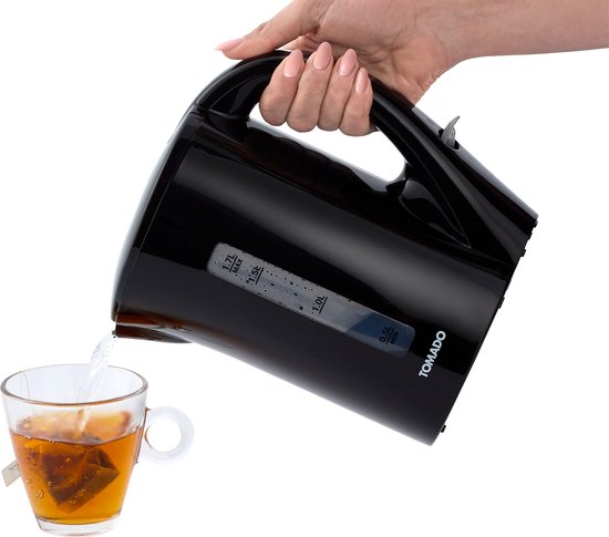 Tomado TWK1700B - Bouilloire - 1,7 litres - Plastique - Léger - Indicateur de niveau d'eau - Noir