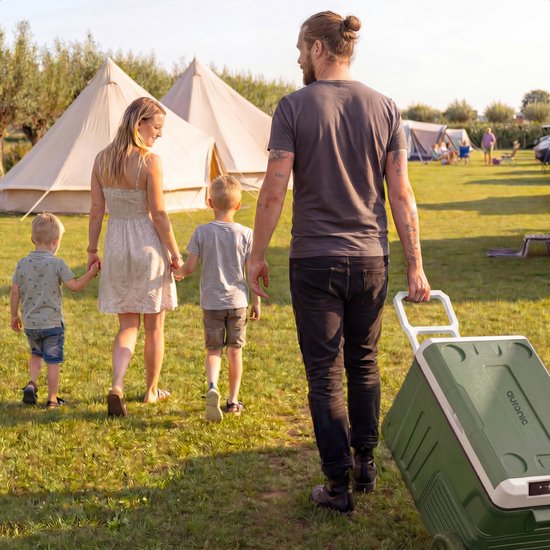 Auronic Electric Cool Box - Compresseur - 2 Zones - 33L - 12/24V et 240V - Réfrigération et congélation - Réfrigérateur de camping - Frigobox Auto - Avec roues et poignée - Vert