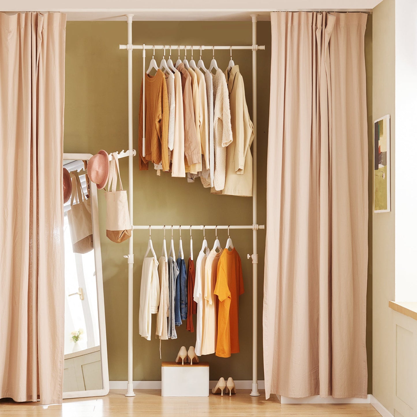 SoBuy Porte-vêtements télescopique - réglable - 126 x 295 cm - blanc