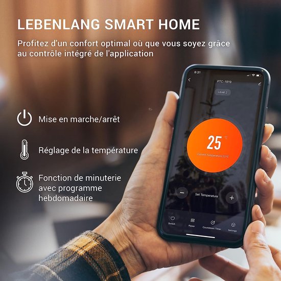 Radiateur soufflant LEBENLANG - compact & économe en énergie avec télécommande - Température réglable et fonction minuterie - 2000W - noir