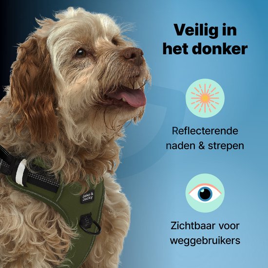 Harnais pour chien, Jake et Jacky, Harnais anti-traction, Réfléchissant, Taille M, Vert