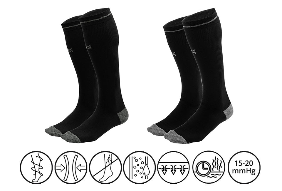 Chaussettes de compression Milanoro - 2 paires, respirantes et de soutien - Taille 35-38 - Noir