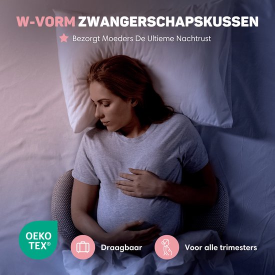 Vulpes Goods® BabyCare - Oreiller de grossesse - Oreiller pour le sommeil latéral - 3 en 1 - réglable - Oreiller pour le corps / Oreiller pour le corps / Oreiller d'allaitement - Design unique en forme de W