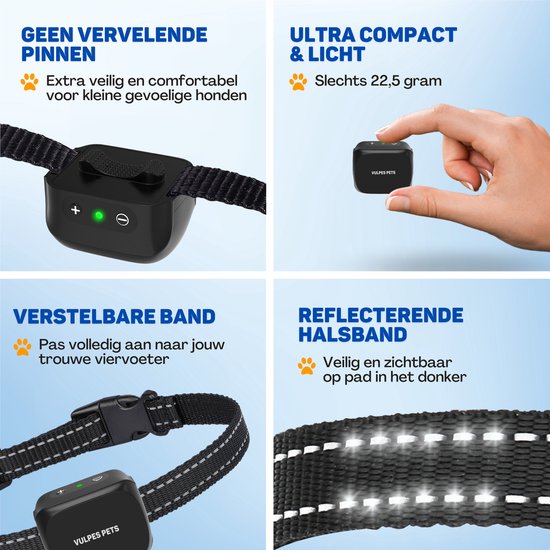Vulpes Goods® Anti Bark Collar Mini Vulpes Goods® Anti Bark Collar Mini - Collier d'éducation sans choc - Dispositif anti-aboiement pour petits chiens - Étanche - Rechargeable - Vibration et Audio