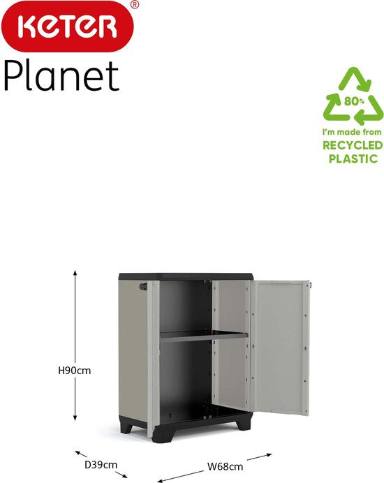 Armoire basse Keter Planet - 1 étagère - 68 x 39 x 90 cm - Gris/Noir