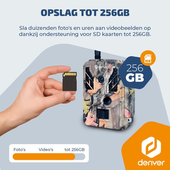 Caméra de surveillance Denver avec vision nocturne et connexion 4G - Diffusion en direct - Vidéo 4K Ultra HD - 48 MP - Alimentation solaire - Application TrailCam Go - WSL8050