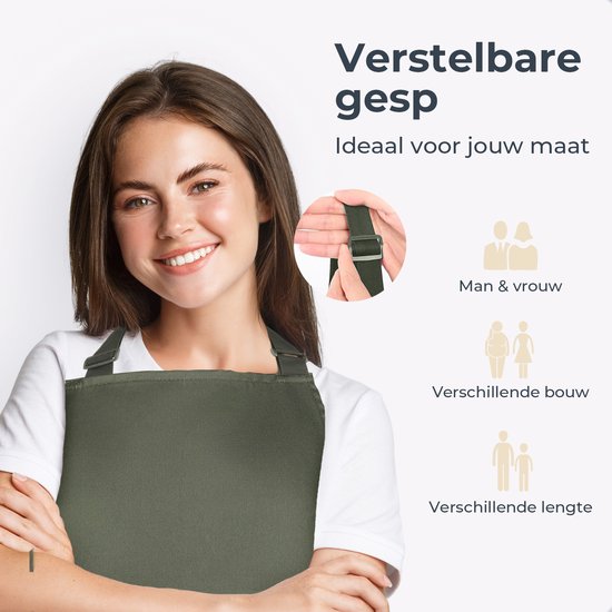 Tablier de cuisine - Résistant à l'eau et à la saleté - Tablier de cuisine professionnel - Tablier pour femmes et hommes - Tablier de traiteur - Unisexe - Boucle réglable - Compartiments extra-larges - Vert