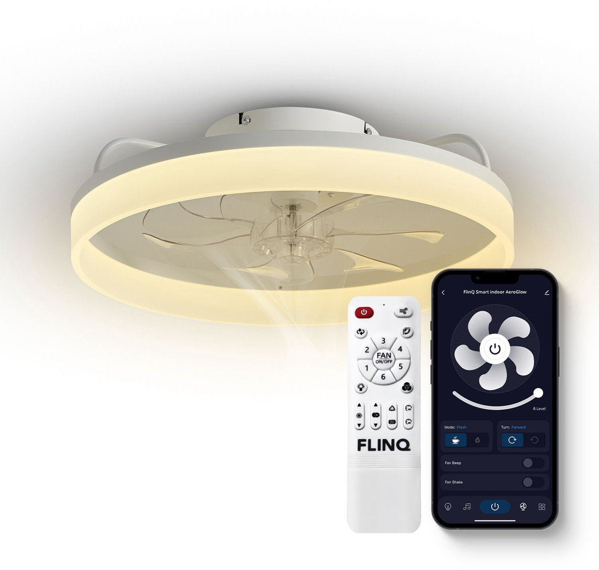 FlinQ AeroGlow - Ventilateur de plafond intelligent - Éclairage - Blanc