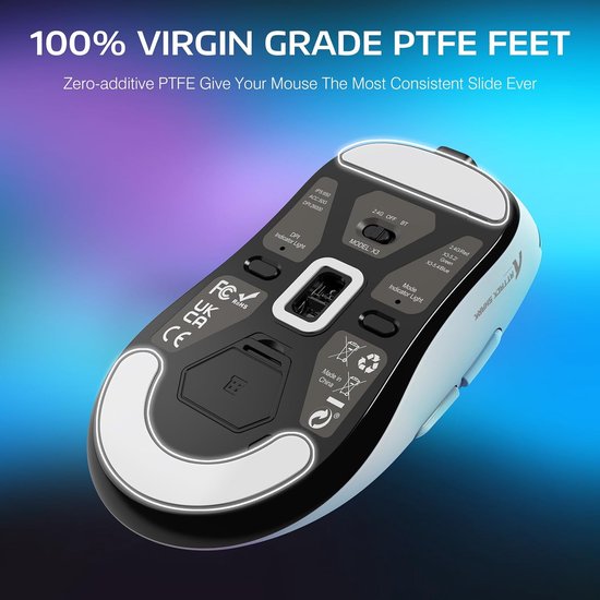 ATTACK SHARK X3 Wireless Gaming Mouse - Filaire/2.4G/BT5.4 - Léger 49G - PAW3395 - 26000DPI - Blanc