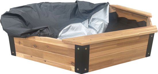 Bac à sable AXI Onno XL 150 x 150 x 23 cm, couleur marron/anthracite – Avec bancs – Avec housse – Bois de cèdre 100 % certifié FSC – Grand bac à sable pour enfants