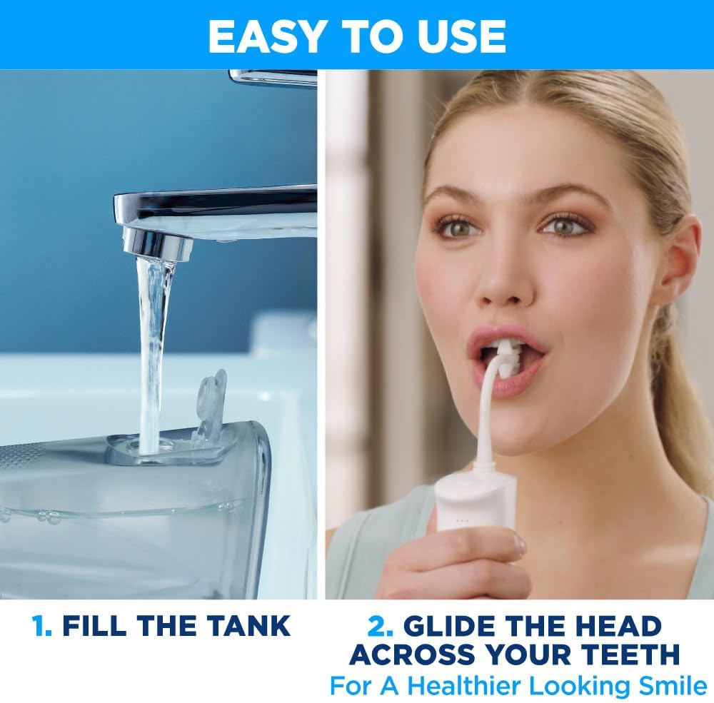 Hydropulseur Ontel Miracle Smile - Hydropulseur sans fil avec tête en forme de H - 4 jets d'eau - 3 niveaux de pression - Rechargeable par USB