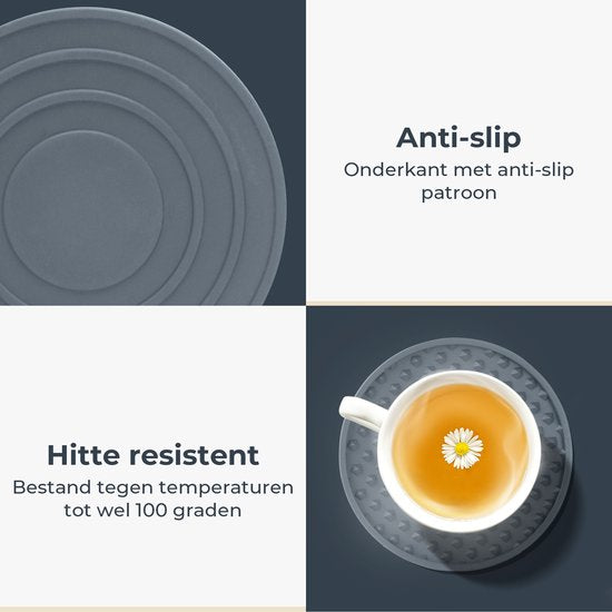 Castagnola Sous-verres en silicone - Sous-verres pour verres - Sous-verres design avec support - Sous-verres - Antidérapants - Lot de 6 - Gris