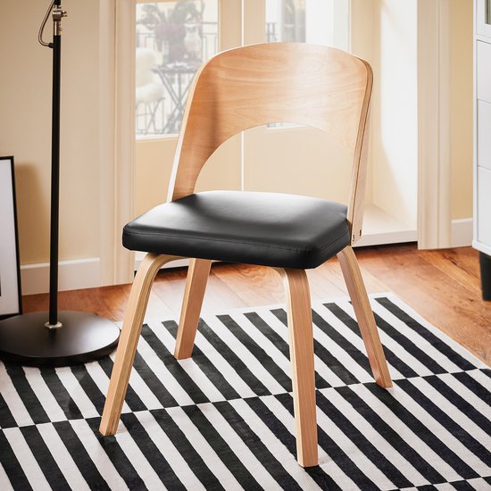 SoBuy Chaise en bois avec dossier et assise rembourrés, chaise pour cuisine, salle à manger, bureau, chambre à coucher, naturelle et noire, 48 x 55 x 78 cm, FST97-SCH