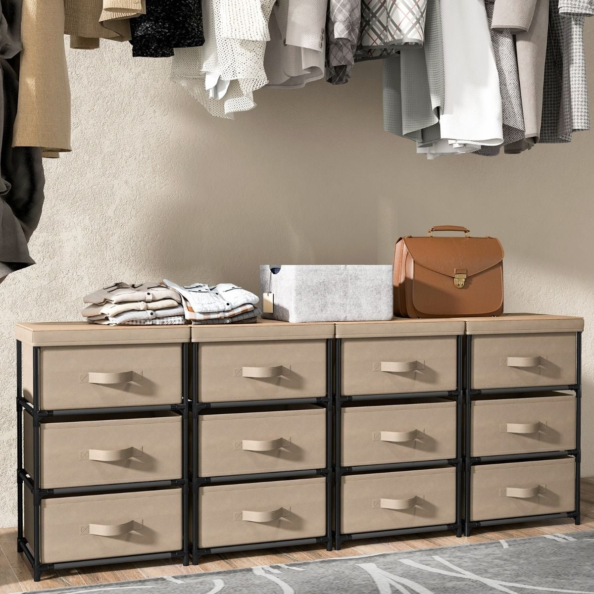 Coast Table de chevet - Avec 3 tiroirs en tissu rabattables - 40 x 30 x 62 cm - Coffee Brown