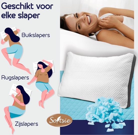 Softsie Oreiller en mousse à mémoire de forme 70x50 - Oreiller ergonomique - Oreiller de sommeil réglable - Oreiller - Oreillers Douleurs de cou