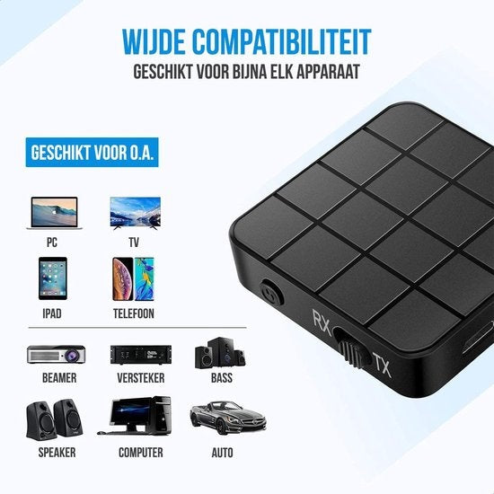 Adaptateur Bluetooth 2-en-1 – Strex – Émetteur + récepteur – Jack 3,5 mm – 200 mAh – Noir