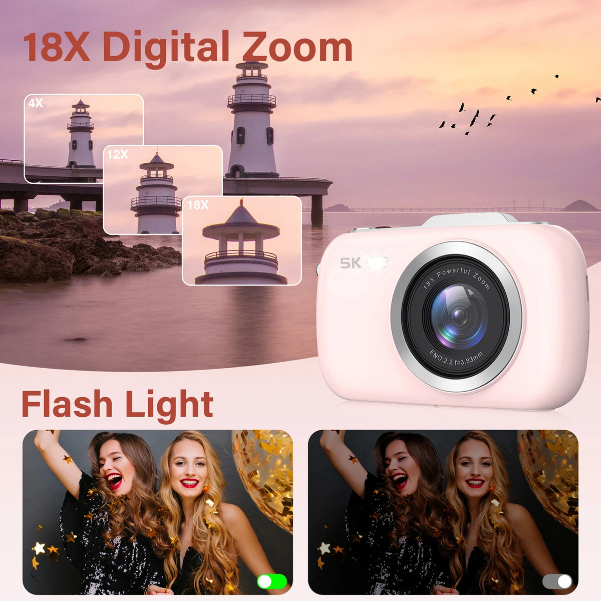 Appareil photo numérique KOMERY G7 5K – 80 MP UHD, zoom 18x, appareil photo pour vlog – Blanc