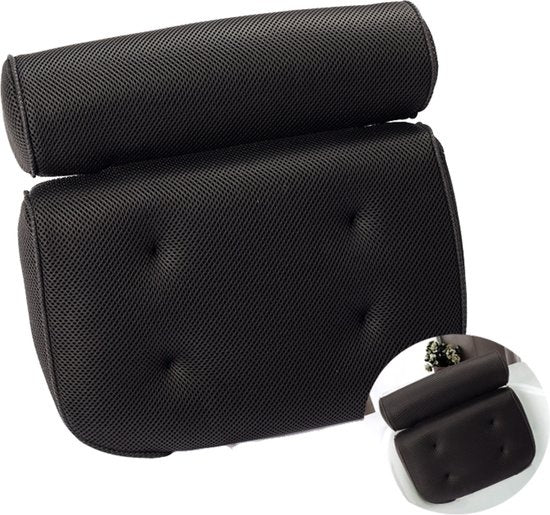 Earkings Coussin de bain avec 6 ventouses et crochet de suspension - Coussin de bain pour la salle de bain - Accessoires de bain Coussin de cou pour la salle de bain - Appui-tête pour la salle de bain Noir