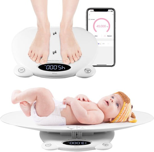 Pèse-bébé - avec plateforme de pesée - Balance numérique - avec fonction tare et application - 50g à 200KG - Blanc - par Faas