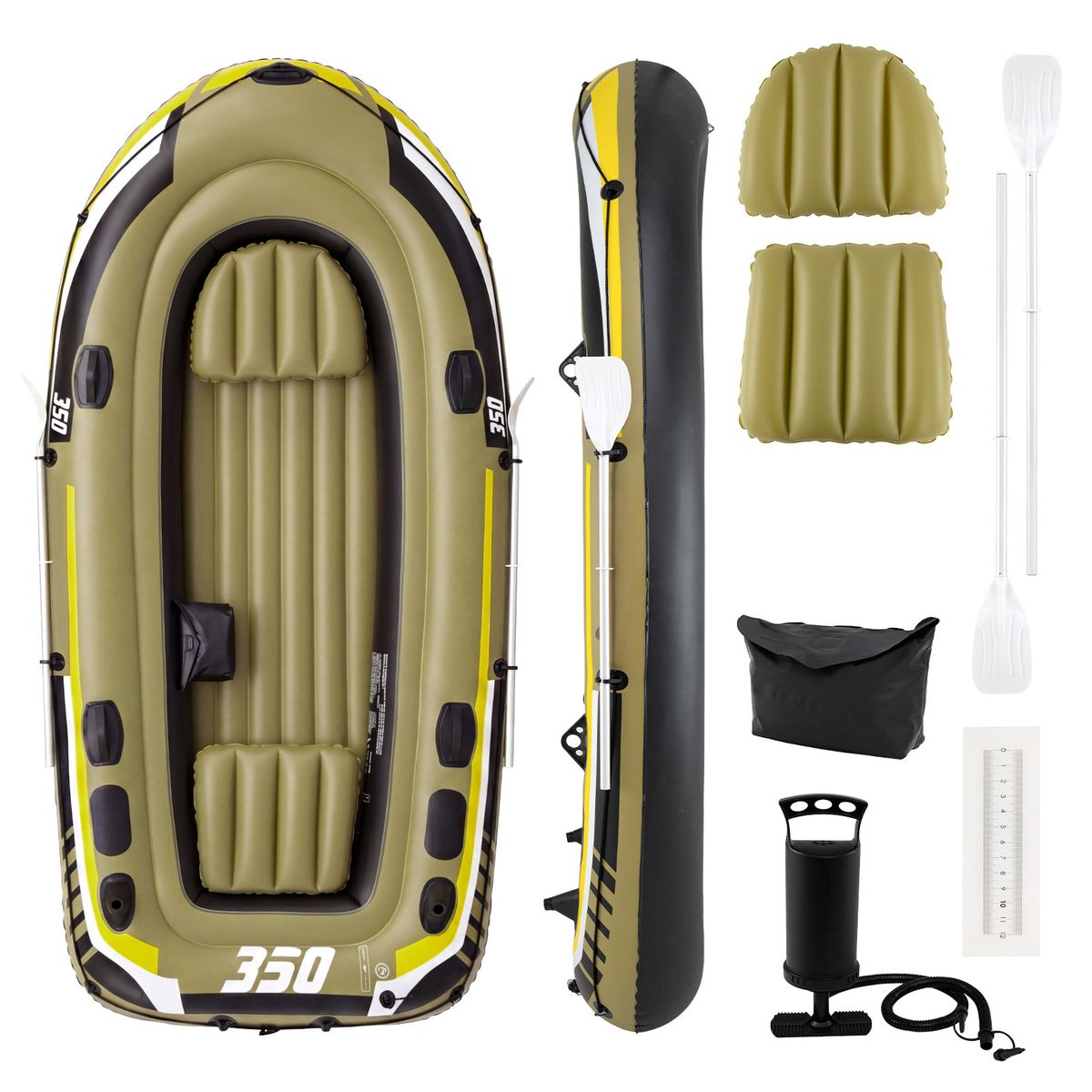 Bateau de pêche gonflable Coast - 3 chambres à air - pagaies et pompe incluses - vert - 305 x 136 x 42 cm