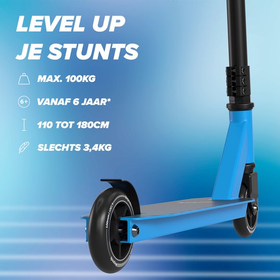 LifeGoods Stuntstep Fly Pro - 6+ Years - Marchepied pour enfants - Garçons/Filles - 100mm - 100KG - Noir/Bleu