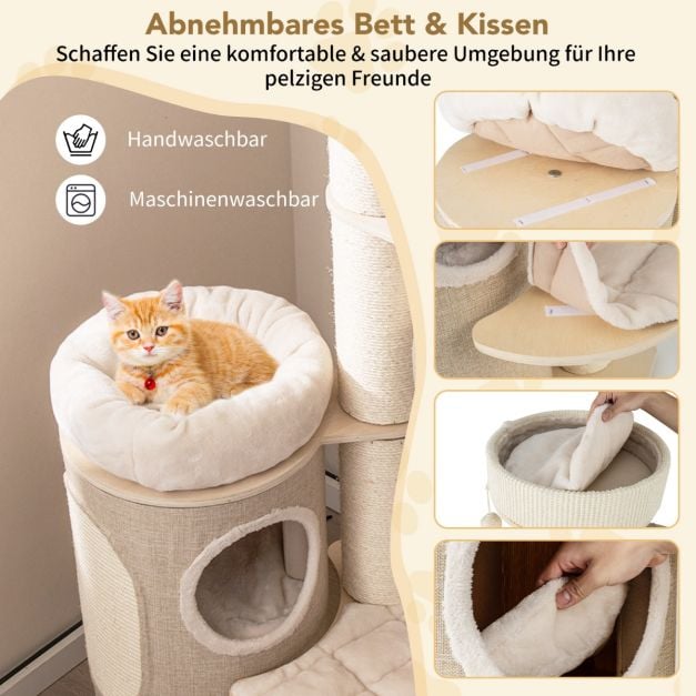 Arbre à chat avec griffoir – Maison pour chat à deux étages avec hamac 58 x 48 x 154 cm – Naturel