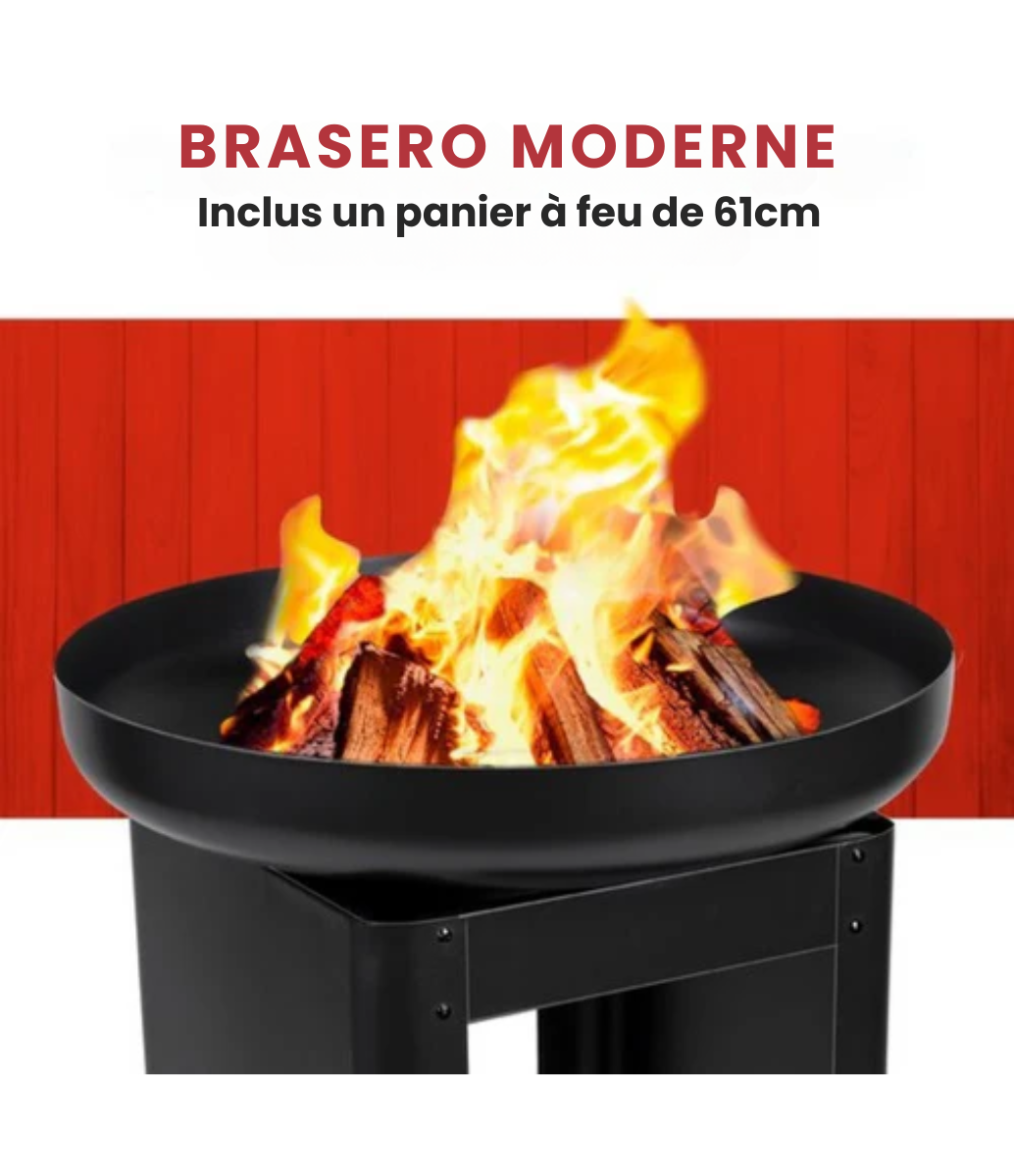 Barbecue 3 en 1 - BBQ Collection – Brasero, Plaque Grill, Plaque Teppanyaki – Stockage Bois - Foyer Extérieur en Métal 61 x 90