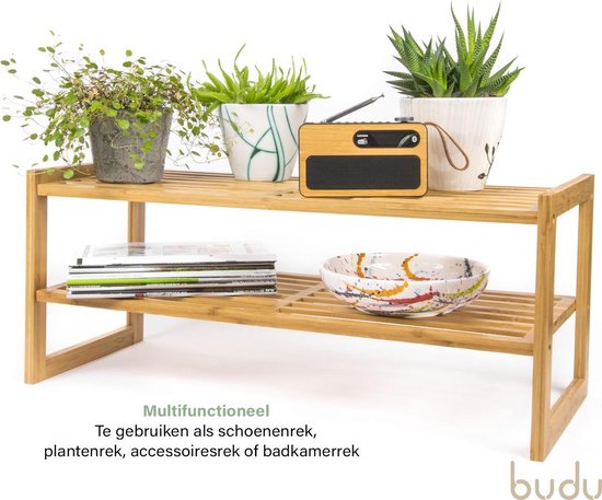Budu Shoe Rack (2 levels) - Bamboo Shoe Rack - Wooden Shoe Cabinet - Shoe Rack wood
