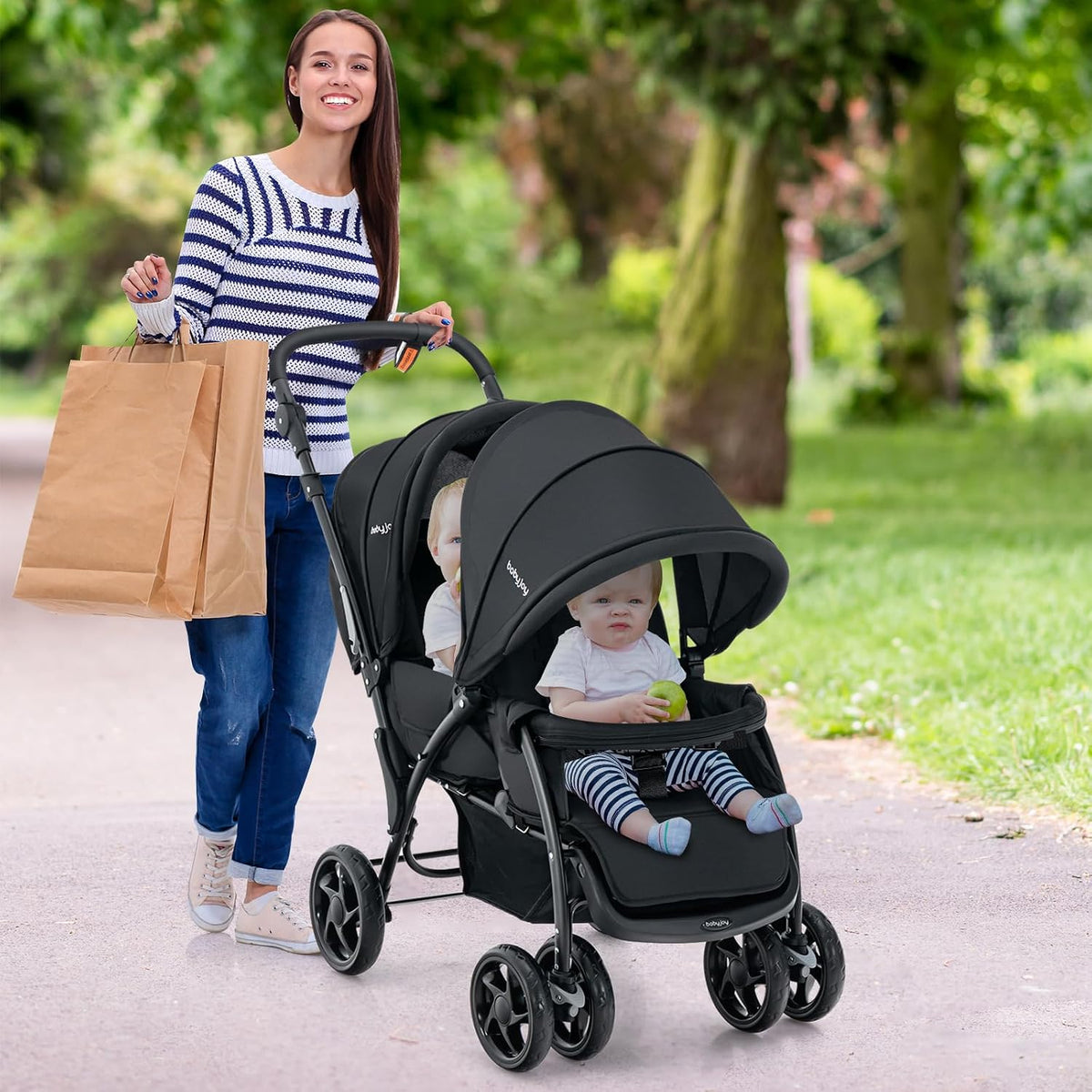 Poussette Coast Tandem pour deux enfants – Pliable avec dossier réglable – Noir – Métal