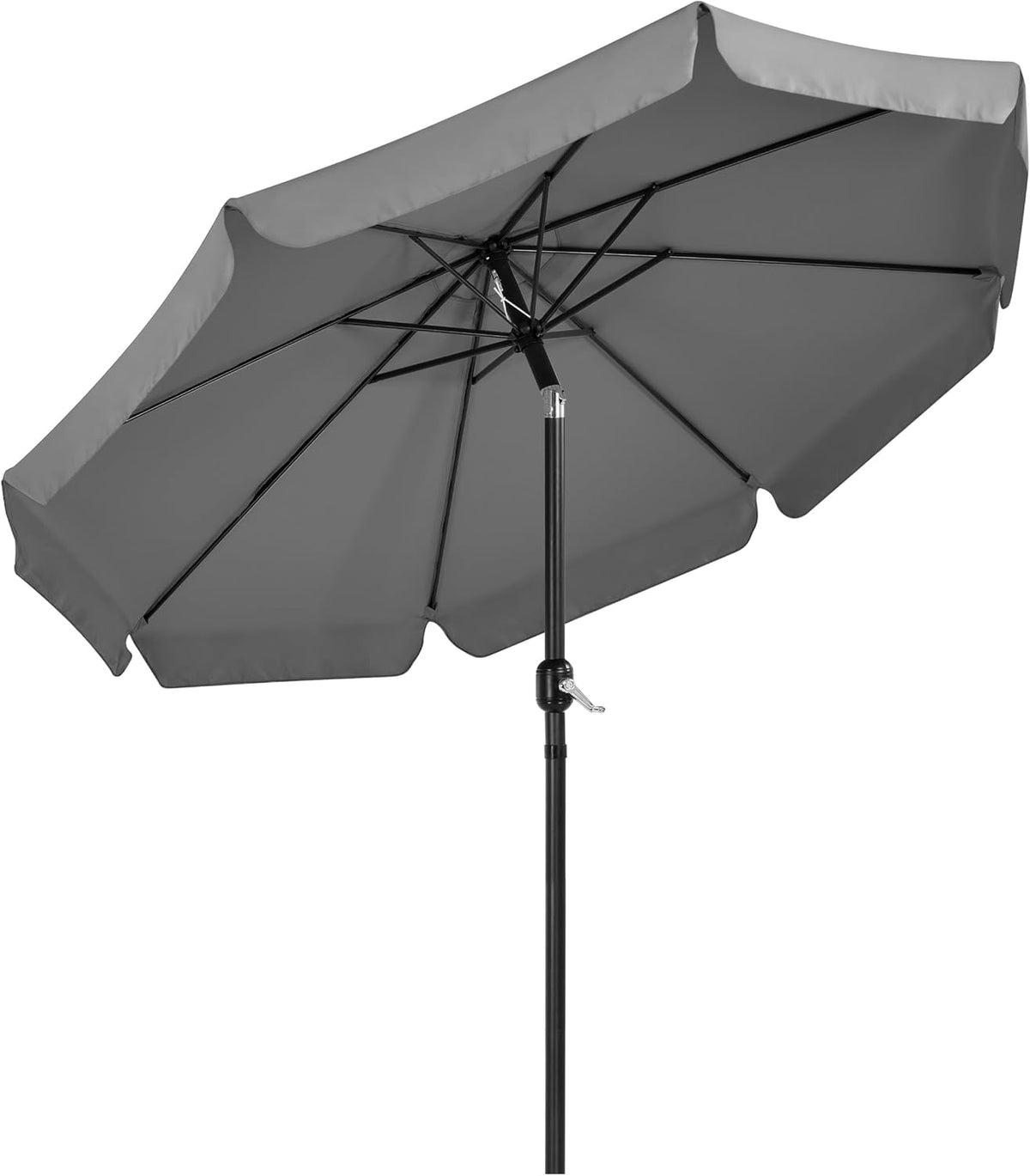 Parasol de jardin 268 cm avec fonction d'inclinaison, manivelle et 8 baleines, gris