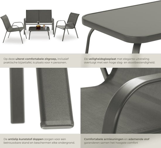 tectake® Garden Set Nora - Ensemble de sièges modernes pour 4 personnes - Ensemble de salon avec canapé de jardin et 2 chaises de jardin en tissu textile respirant et résistant à l'eau - Ensemble de balcon avec table d'appoint - Ensemble de mobilier de ja