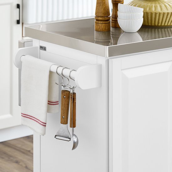 Chariot de service SoBuy - Chariot de cuisine blanc avec plateau rabattable - 3 tiroirs, 2 portes, étagères réglables | FKW41-II-ST